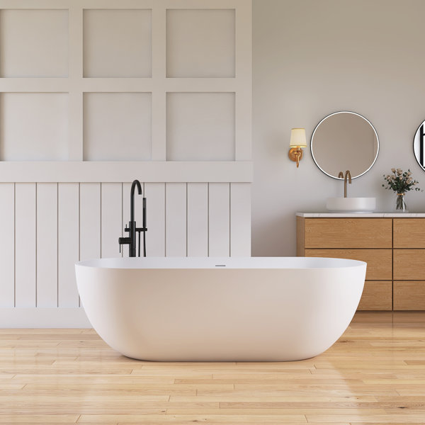 MEDUNJESS 69" Freestanding Soaking Bathtub Solid Surface Stone Resin